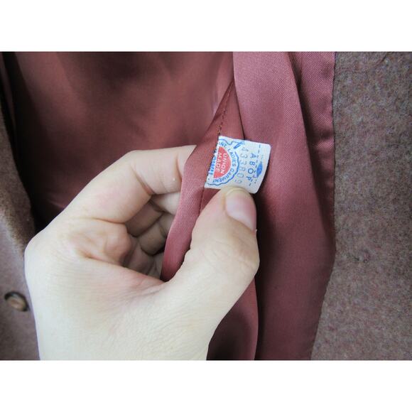 Vintage Union Made Wool Pea Coat Brown Knee Length Plaid Scarf 80's VTG - Picture 11 of 12